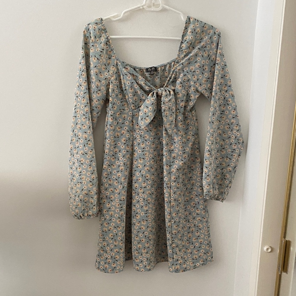 Lily Rose Floral Tie-Front Long Sleeve Mini Dress